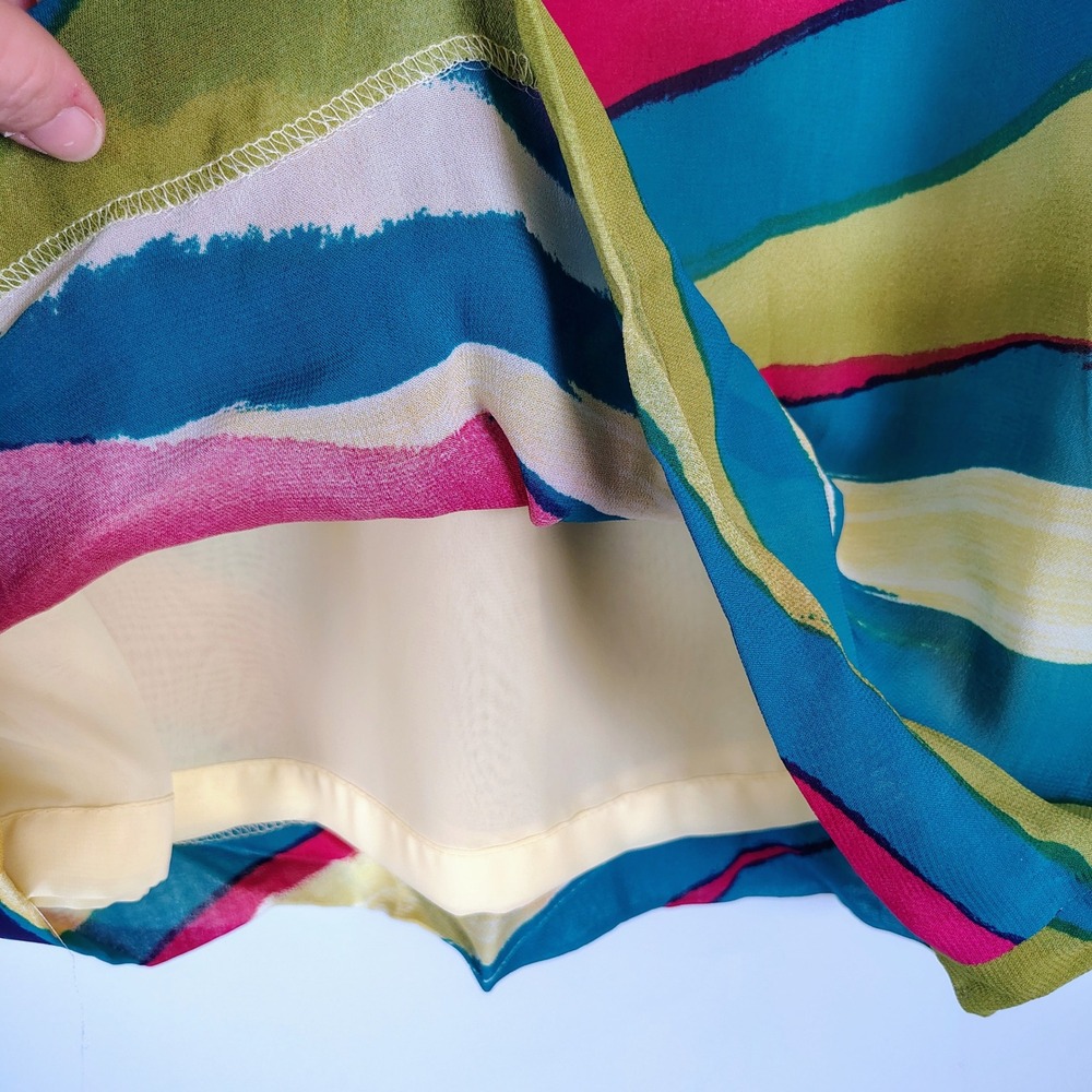 Le Suit Petite 6P Abstract Brushstroke Pencil Skirt Multicolor Teal Pink Summer - Picture 3 of 7